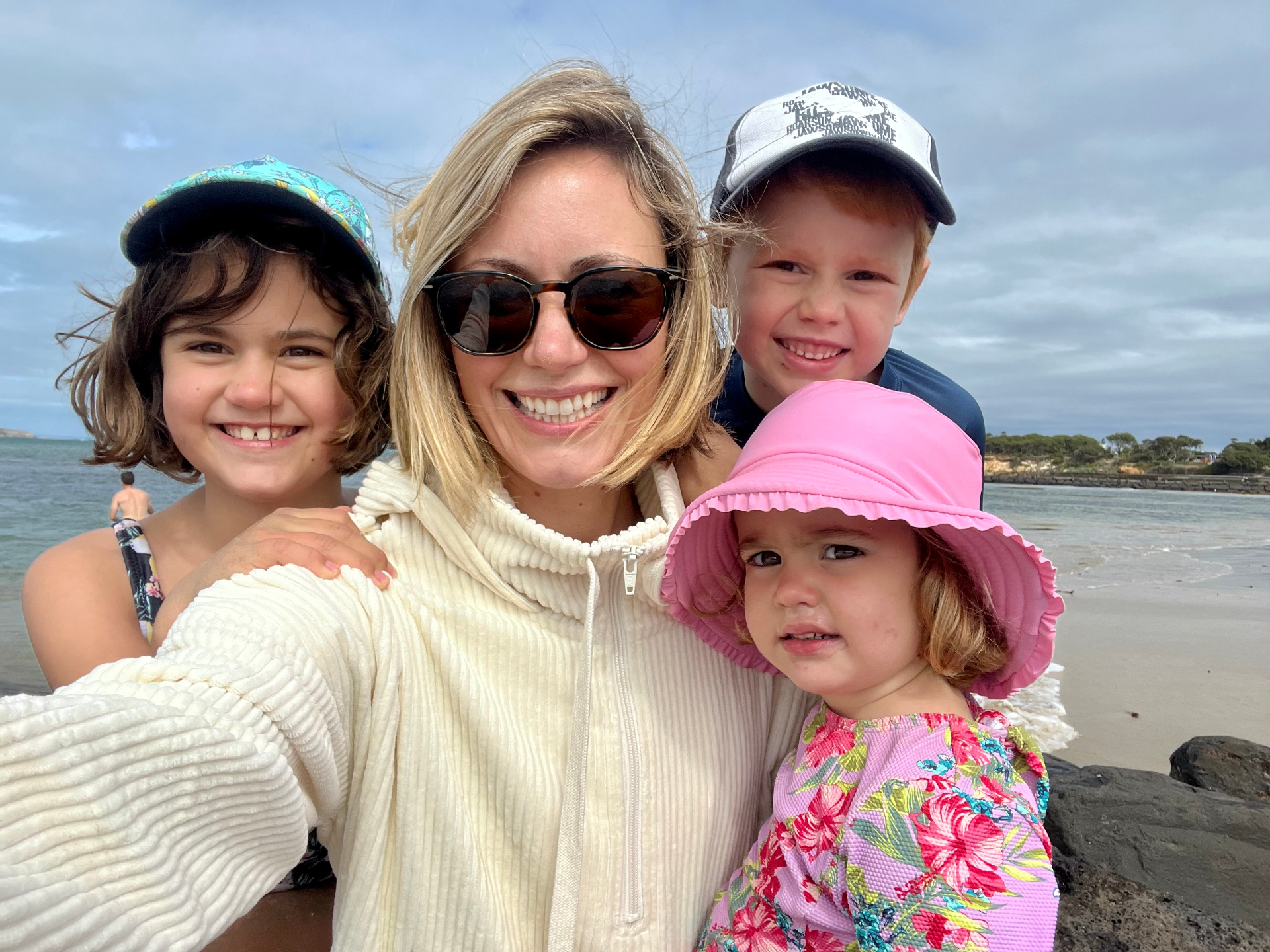 Marigold Goldie Duncan with her children at the beach